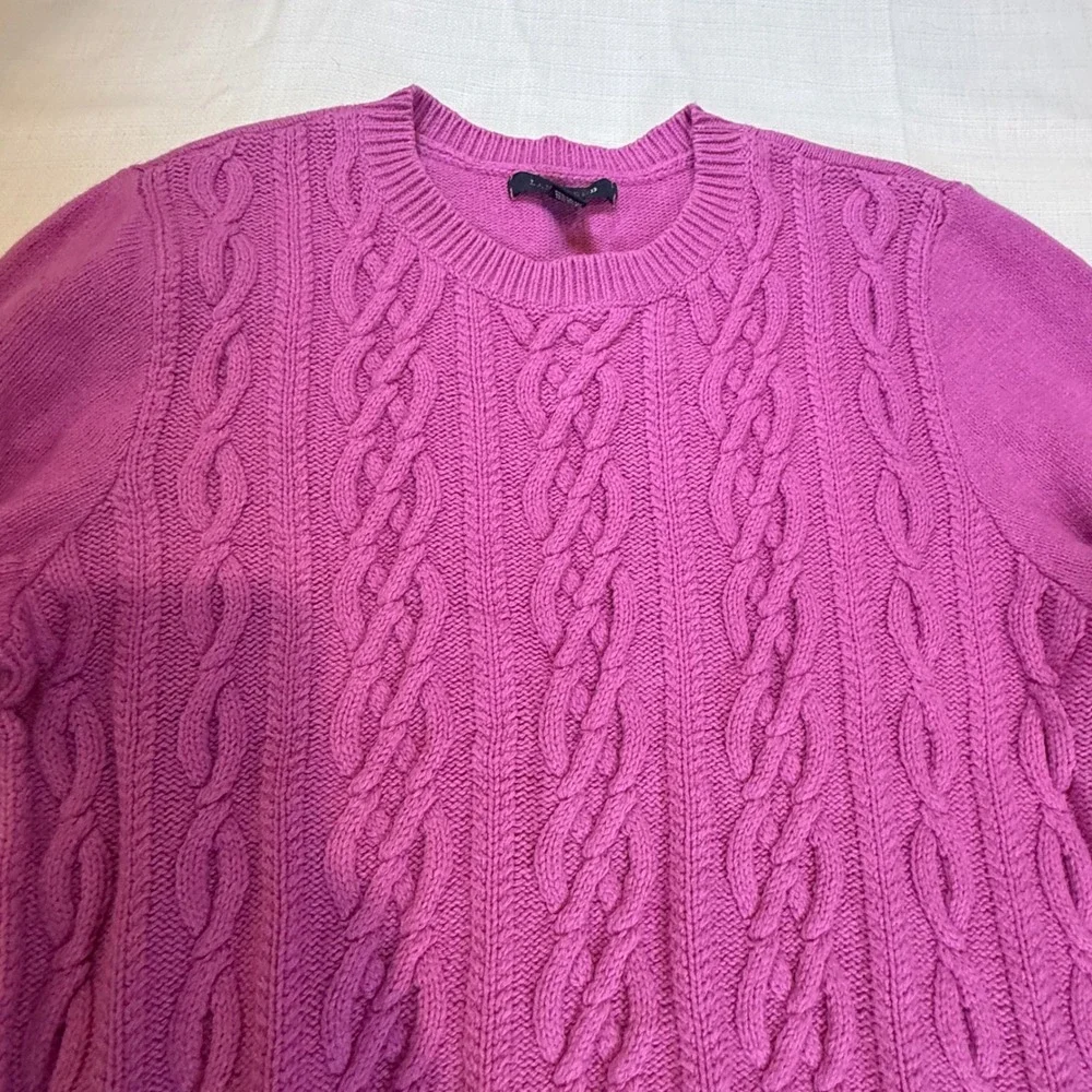 Lands End Cable‎ Knit Sweater Pink Crew Neck Long Sleeve Women's Size S